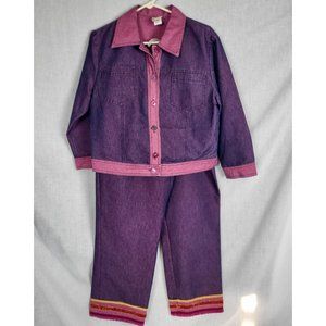 F.L. Malik Pink Purple Pants Set Long Sleeve Jacket Size M Capri Pants